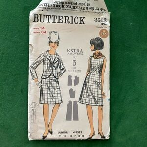 Vintage 1968 Butterick Sewing Pattern 3613 Junior Misses sz 14 dress and jacket